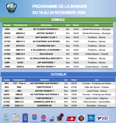 Programme de la semaine du 18 au 24 novembre 2024