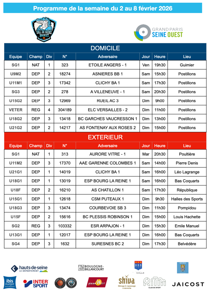 Programme de la semaine du 2 au 8 février 2026