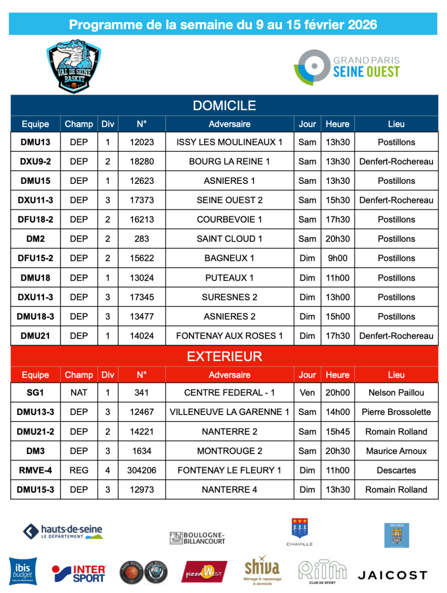 Programme de la semaine du 9 au 15 février 2026