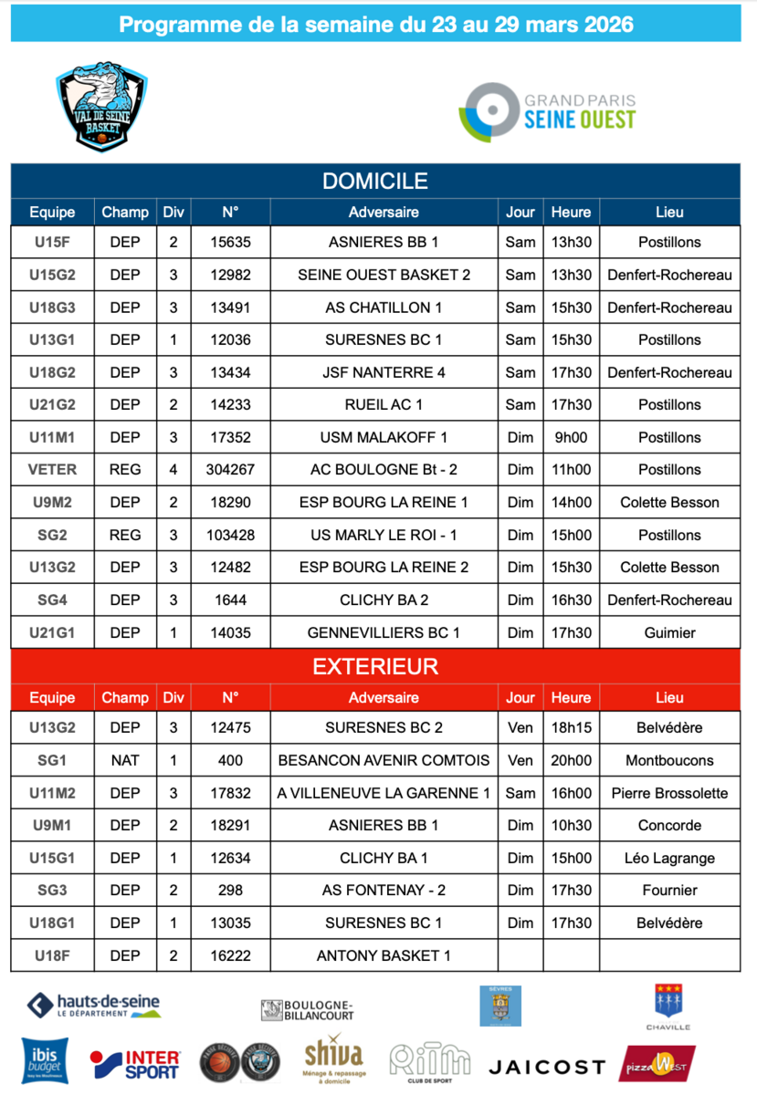 Programme de la semaine du 16 au 22 mars 2026