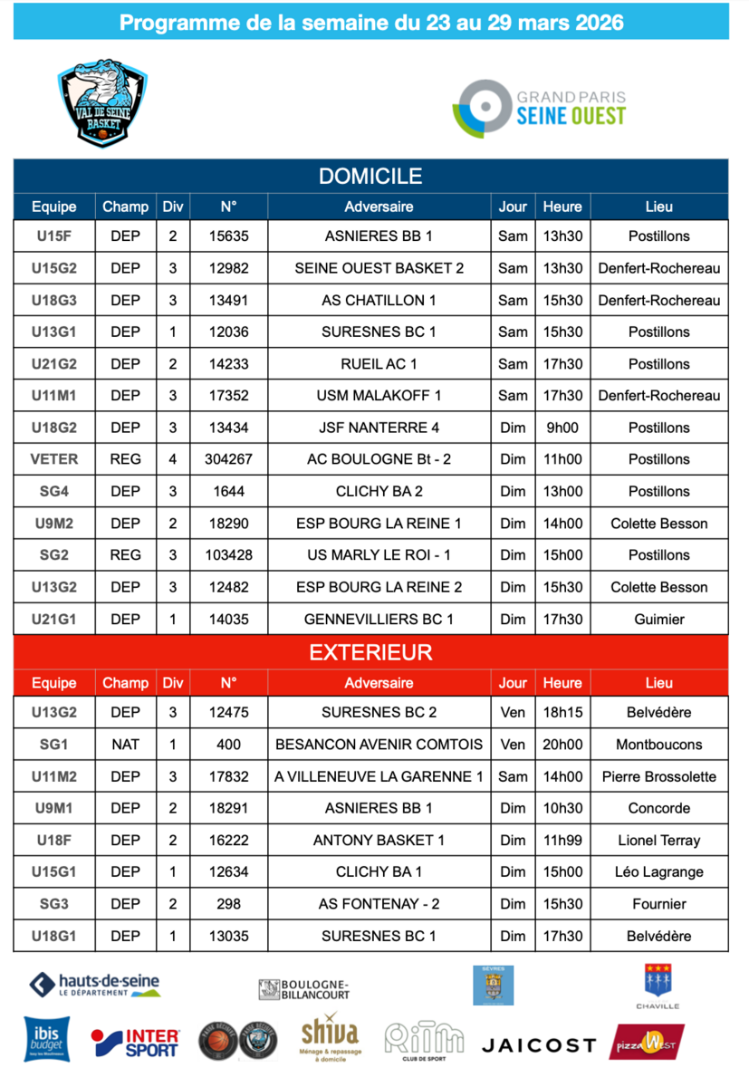 Programme de la semaine du 16 au 22 mars 2026