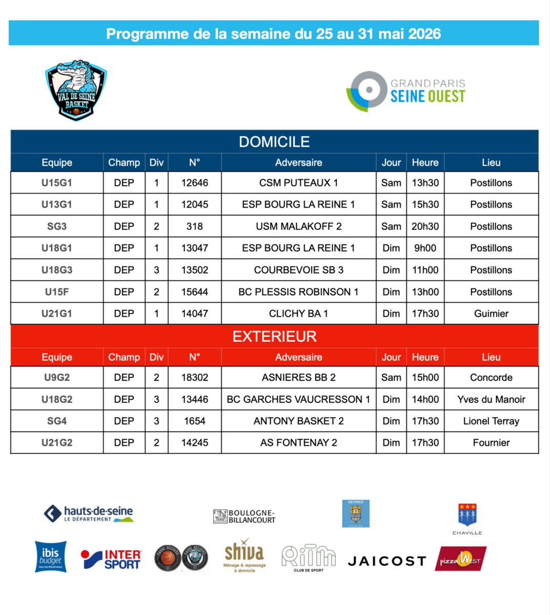 Programme de la semaine du 25 au 31 mai 2026