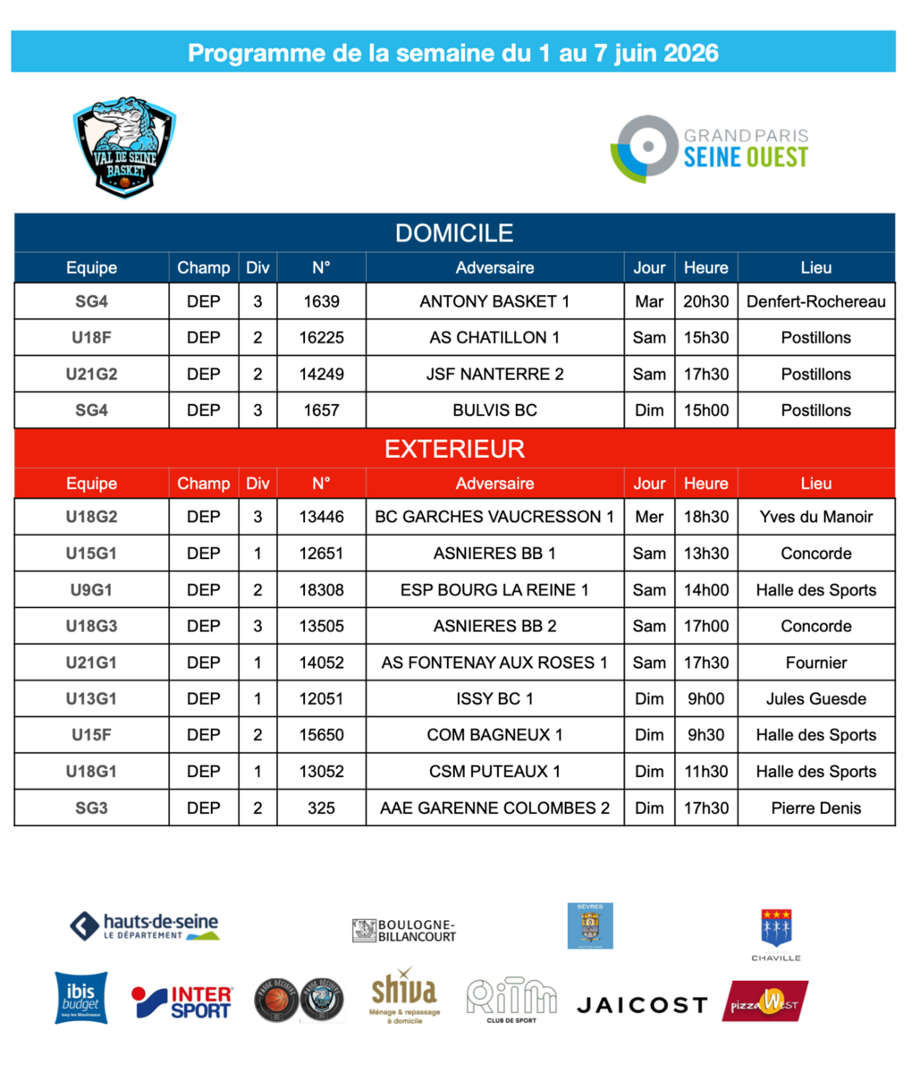 Programme de la semaine du 1 au 7 juin 2026