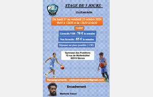 Stage Vacances de la Toussaint U13/U18