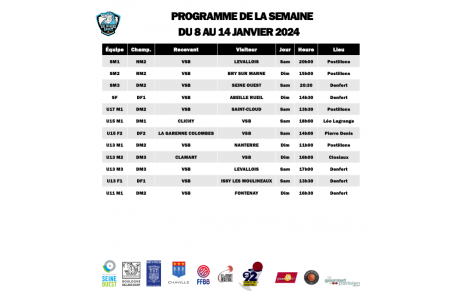 Programme du week-end 13 et 14 janvier 2024