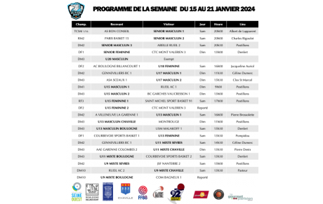 Programme du week-end 20 et 21 janvier 2024