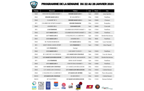 Programme du week-end 27 et 28 janvier 2024