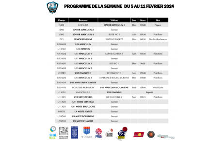 Programme du week-end 10 et 11 février 2024