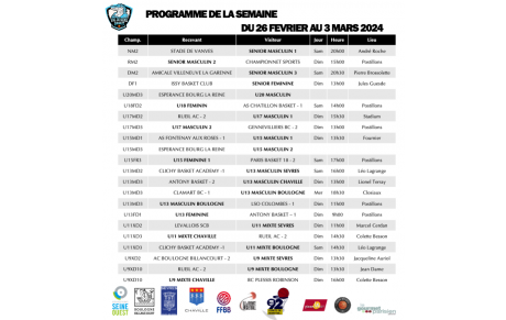 Programme du week-end des 2 et 3 mars 2024