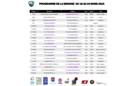 Programme de la semaine du 18 au 24 mars 2024