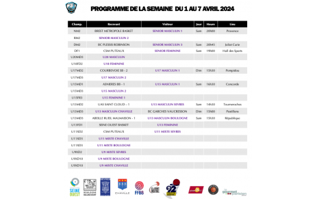 Programme de la semaine du 1 au 7 avril 2024