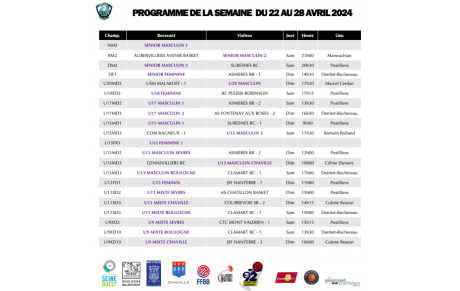 Programme de la semaine du 21 au 28 avril 2024