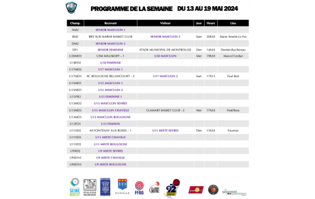 Programme de la semaine du 13 au 19 mai 2024
