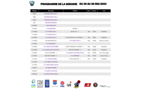Programme de la semaine du 20 au 26 mai 2024