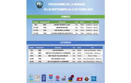 Programme du week-end des 5 et 6 octobre 2024