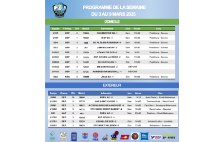 Programme de la semaine du 3 au 9 mars 2025