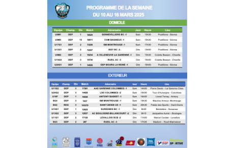 Programme de la semaine du 10 au 16 mars 2025