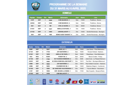 Programme de la semaine du 31 mars au 6 avril 2025