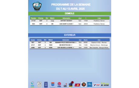 Programme de la semaine du 7 au 13 avril 2025