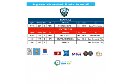 Programme de la semaine du 26 mai au 1er juin 2025