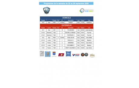 Programme de la semaine du 22 au 28 septembre