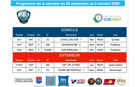 Programme de la semaine du 29 septembre au 5 octobre 2025