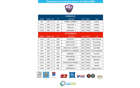 Programme de la semaine du 6 au 12 octobre 2025