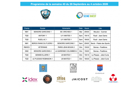 Programme de la semaine du 28 septembre au 4 octobre 2026
